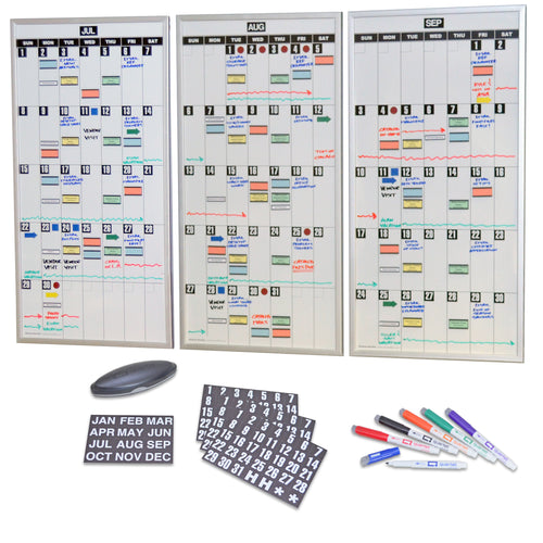 Ultimate Office ModMonthly Whiteboard Dry Erase Magnetic Write On Planning Boards & Scheduling Kit. Includes Set of 3 Monthly Panels, Magnetic Accessories, 6 Markers and Eraser. Rotatable and Easy to Update