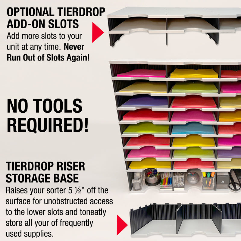 Ultimate Office TierDrop™ PLUS 32-Slot with Riser Storage Base, 38"w Literature, Forms, Mail and Classroom Sorter