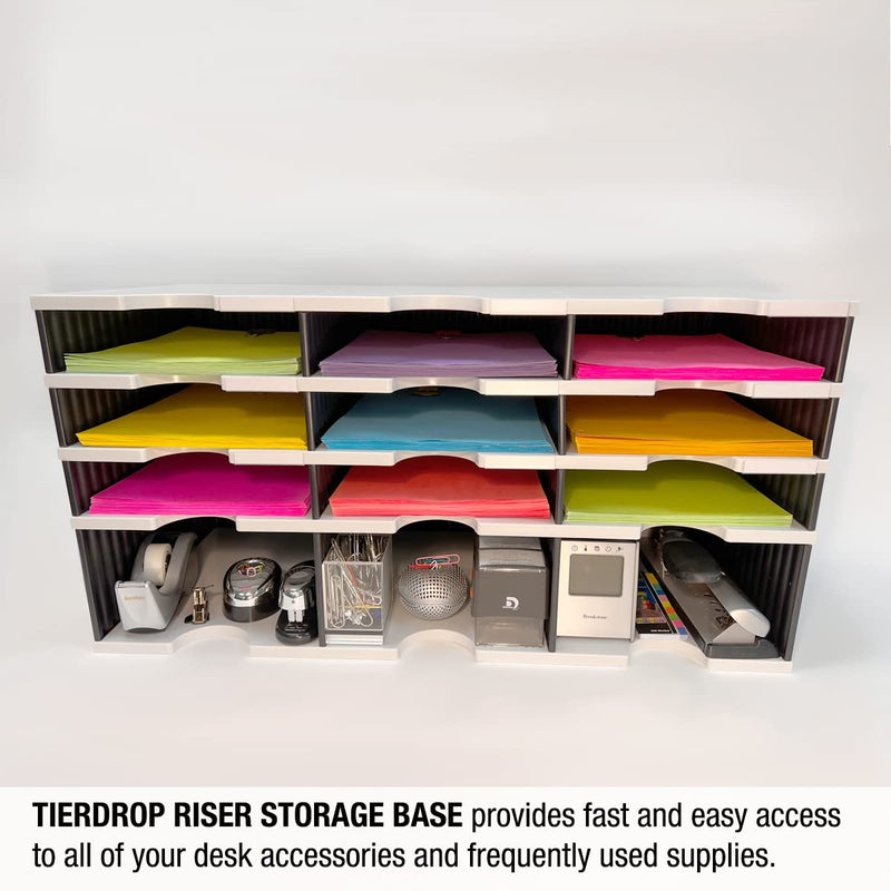 Ultimate Office TierDrop™ 3-Wide Riser Storage Base Lifts Your Sorter 5 Inches Off of The Work Surface for Easier Unobstructed Access to The Lower Compartments and Easy Access to Frequently Used Supplies