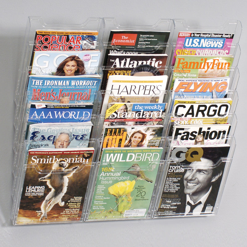 Ultimate Office Literature Display, Magazine Rack 18-Pocket Crystal Clear Cascading Modular Design Takes Up Less Wall Space and Can Be Expanded Top to Bottom and Side by Side Any Time!