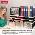 Desktop Organizer 6 Slot Sorter, Riser Base, Hanging File Top & 3 Storage Drawers - Uses Vertical Space to Store All of Your Documents, Files, Binders and Supplies in Clear View & Within Arm's Reach