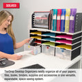 TierDrop™ Desktop Organizer (9 Compartments, 3 Storage Drawers, PLUS a Riser Storage Base, COMBINED with a TierDrop™ Hanging File/Vertical File Topper