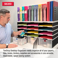 Desktop Organizer 12 Slot Sorter, Riser Base, Vertical File Top & 3 Storage Drawers - Ultimate Office TierDrop™ Organizer Keeps All of Your Documents, Binders and Supplies in One Compact Modular System