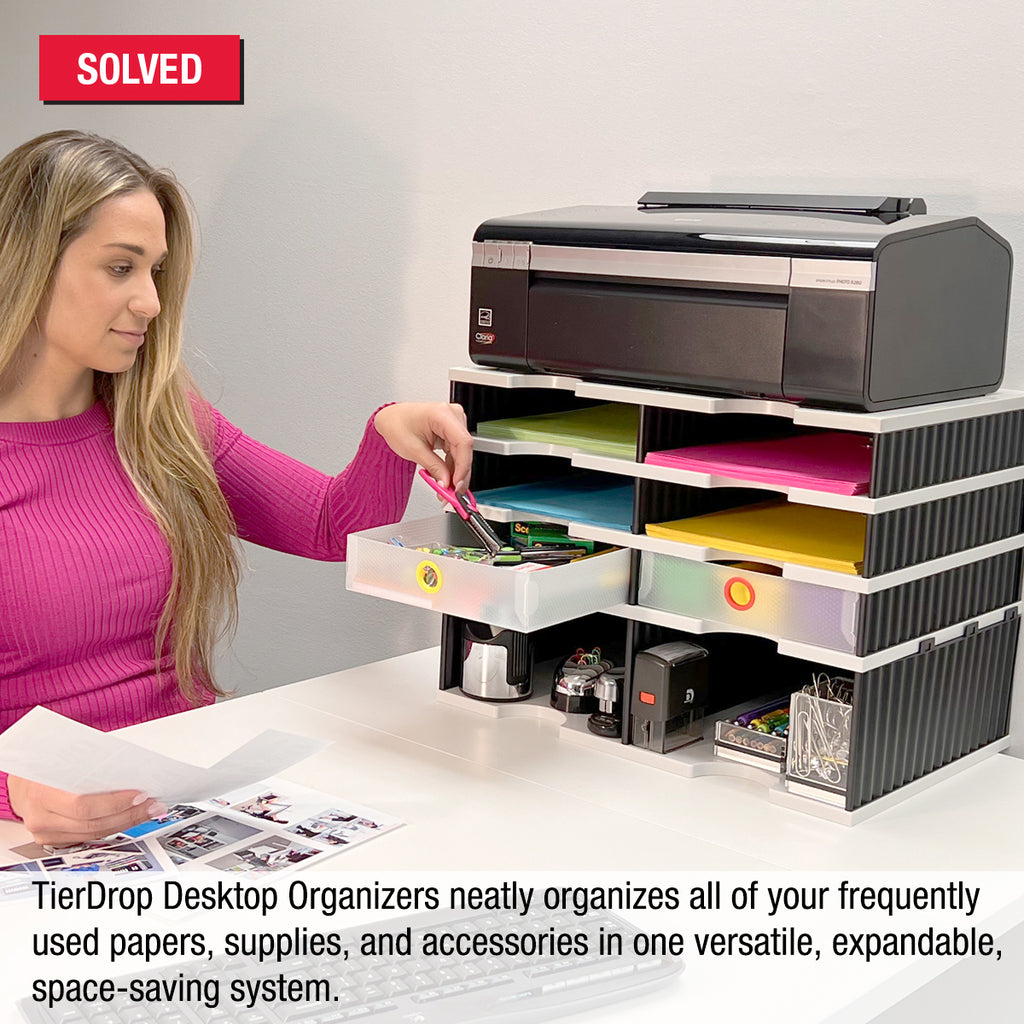 Desktop Organizer 6 Letter Tray Sorter PLUS Riser Base, 2 Supply & 2 Storage Drawers – Ultimate - View #11