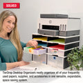 Desktop Organizer 6 Letter Tray Sorter PLUS Riser Base, 2 Supply & 2 Storage Drawers - TierDrop™ PLUS Stores All of Your Documents & Supplies in Clear View & Within Arm's Reach Using Minimal Desk Space
