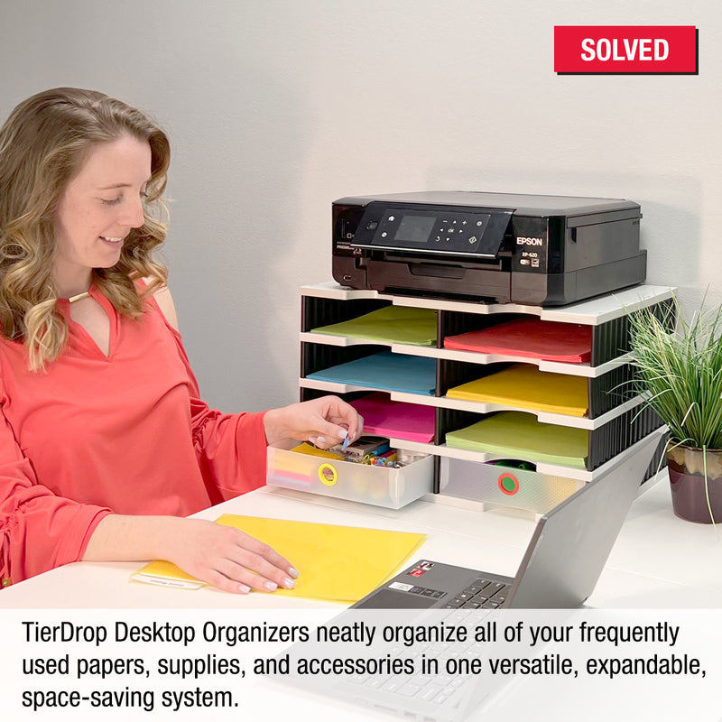 Desktop Organizer 8 Letter Tray Sorter with 2 Supply Drawers - TierDrop™ Organizers Keep All of Your Documents, Files and Frequently Used Supplies at Your Fingertips in One Compact, Modular System