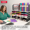 TierDrop™ Desktop Organizer (9 Compartments, 3 Supply Drawers, PLUS a Riser Storage Base, COMBINED with a TierDrop™ Hanging File/Vertical File Topper