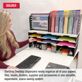Desktop Organizer 6 Letter Tray Sorter, Riser Storage Base and Hanging File Topper - Uses Vertical Space to Keep All of Your Documents, Files, Forms, Books & Binders In Clear View & Within Arm's Reach