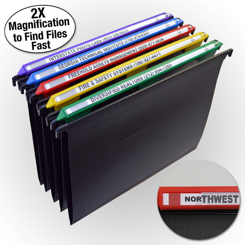 MagniFile™ Hanging File Folders, Black with Assorted Color Indexes (Set of 5)