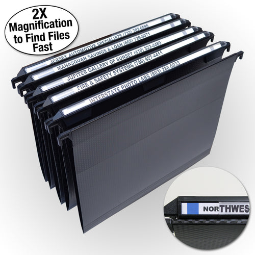 MagniFile™ Hanging File Folders, Black with Black Indexes (Set of 5)