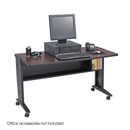 54"W Reversible Top Mobile Desk Mahogany or Medium Oak, reversible