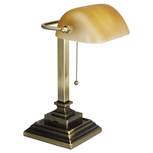 Traditional Banker's Lamp w/USB, 10"w x 10"d x 15"h, Antique Brass