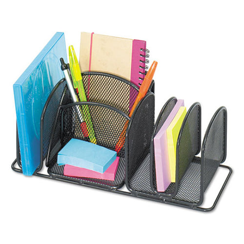 Wire Mesh Deluxe Organizer, Six Compartments, 12 1/2" X 5 1/4" X 5 1/4", Black