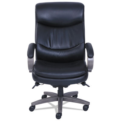 Big & Tall Executive Chair w/Padded Armrests and ComfortCore Plus Memory Foam.  Supports up to 400 lbs.  Black Leather and Weathered Gray Base.