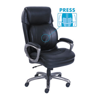 Big & Tall Executive Chair w/Pivot Reactive Ergonomic Support and SertaPedic Comfort Systems.  Padded Armrests.  Supports up to 400 lbs.  Black Leather and Slate Base.
