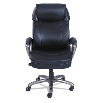 Big & Tall Executive Chair w/Pivot Reactive Ergonomic Support and SertaPedic Comfort Systems.  Padded Armrests.  Supports up to 400 lbs.  Black Leather and Slate Base.