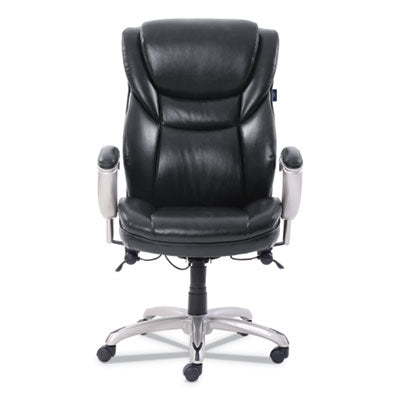 Executive Mid-Back Task Chair w/SertaPedic Memory Foam and Height- and Width Adjustable Armrests.  Supports up to 300 lbs.  Black Leather with Silver Base.