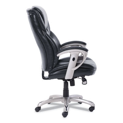 Executive Mid-Back Task Chair w/SertaPedic Memory Foam and Height- and Width Adjustable Armrests.  Supports up to 300 lbs.  Black Leather with Silver Base.