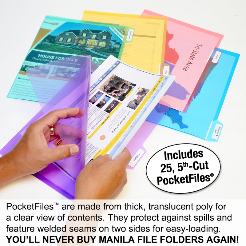 Ultimate Office PortaFile™ Expanding File Wallet Document Organizer, Letter Size. Complete Portable File Management System Includes 25 Removable, 5th-Cut PocketFile™ File Folders and 6 Color File Rings for Fast File Identification, Frost