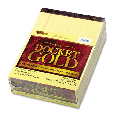 Docket Gold Perforated Pads, Wide Rule, Letter Size, 20# Paper (12-pack, 50 sheet pads)