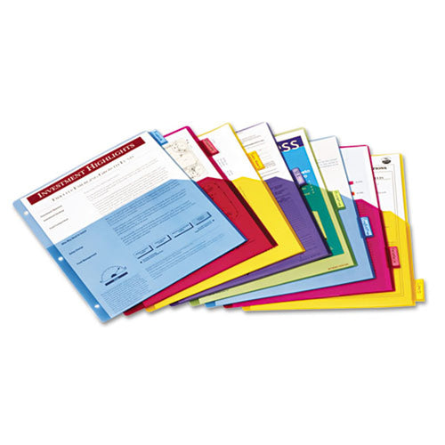 Poly 1-Pocket Index Dividers w/ 8 Tabs, Letter, Assorted (set of 4)