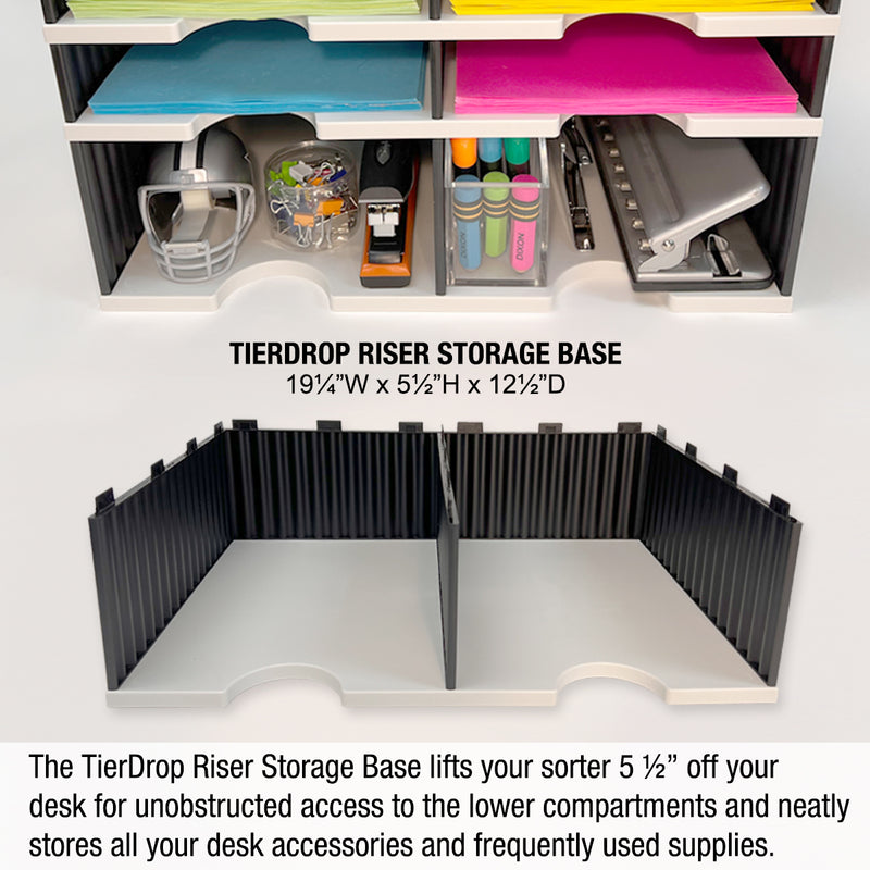 Desktop Organizer 4 Letter Tray Sorter Plus Riser Storage Base & 2 Supply Drawers - TierDrop™ Plus Stores All of Your Documents, Files, Forms & Frequently Used Supplies in One Compact Modular System