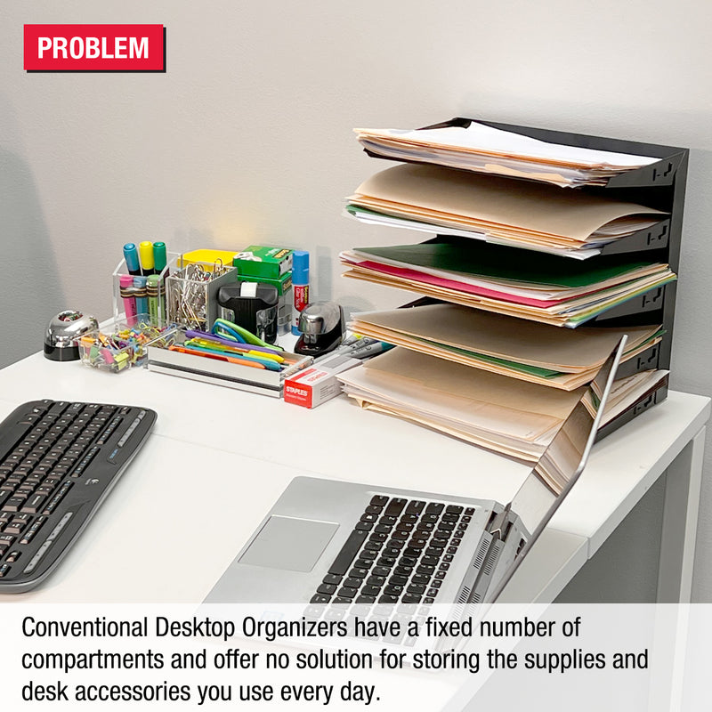 Desktop Organizer 12 Letter Tray Sorter Plus Riser Storage Base & 3 Storage Drawers - Ultimate Office TierDrop™ Desktop Organizer Stores All of Your Documents & Supplies in One Compact Modular System