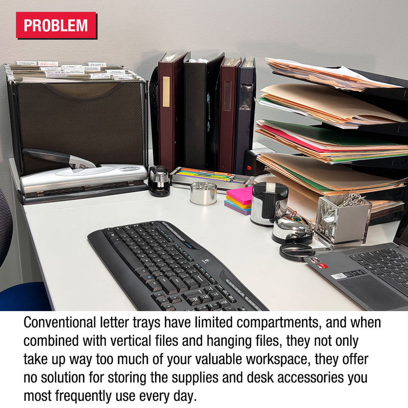 TierDrop™ Desktop Organizer (9 Compartments, 3 Supply Drawers, PLUS a Riser Storage Base, COMBINED with a TierDrop™ Hanging File/Vertical File Topper