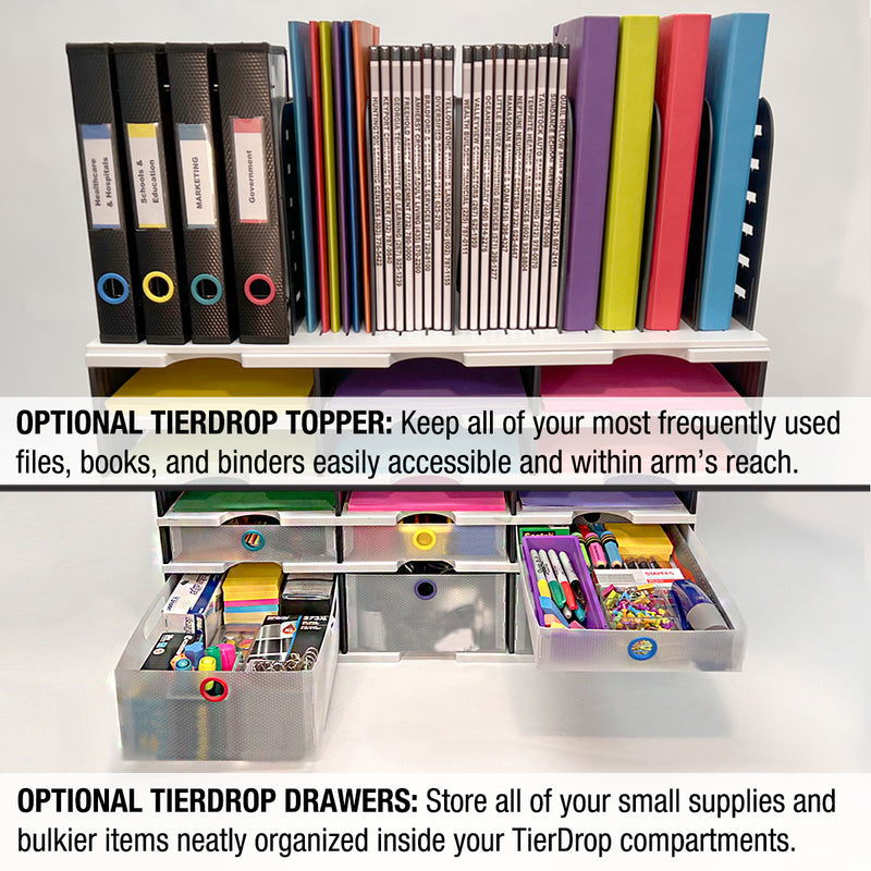 Ultimate Office TierDrop™ Desktop Organizer Document, Forms, Mail, and Classroom Sorter. 12 Letter Size Compartments with Optional Add-On Tiers for Easy Expansion - Lifetime Guarantee!