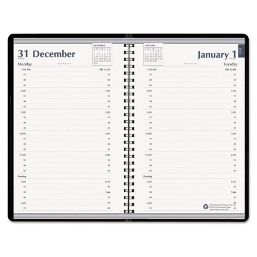 Daily Appointment Book, 15-Minute Apppointments, 5" X 8", Black, 2026