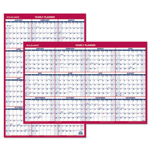 Erasable Vertical/Horizontal Wall Planner, Blue/Red, 2026