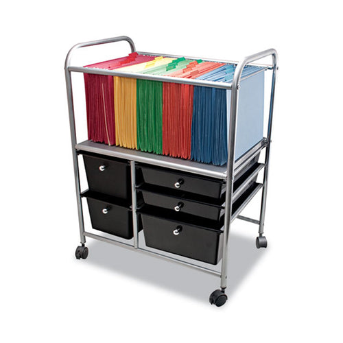 File Cart w/ 5 Storage Drawers, 15 1/4"w x 21 7/8"d x 28 7/8"h, Letter/Legal, Silver w/ Black