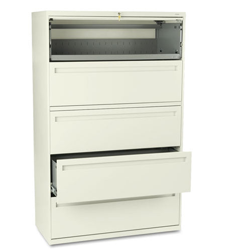 Five-Drawer Heavy-Duty Lateral File Cabinet w/ Roll-Out & Posting Shelves, 42"w x 19 1/4"d x 67"h