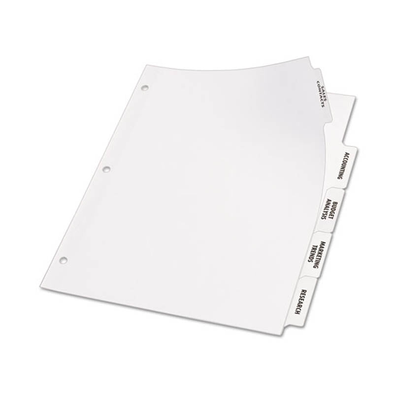 Index Maker Clear Label Punched Dividers w/ Big Tabs, 5-Tab, Letter, White