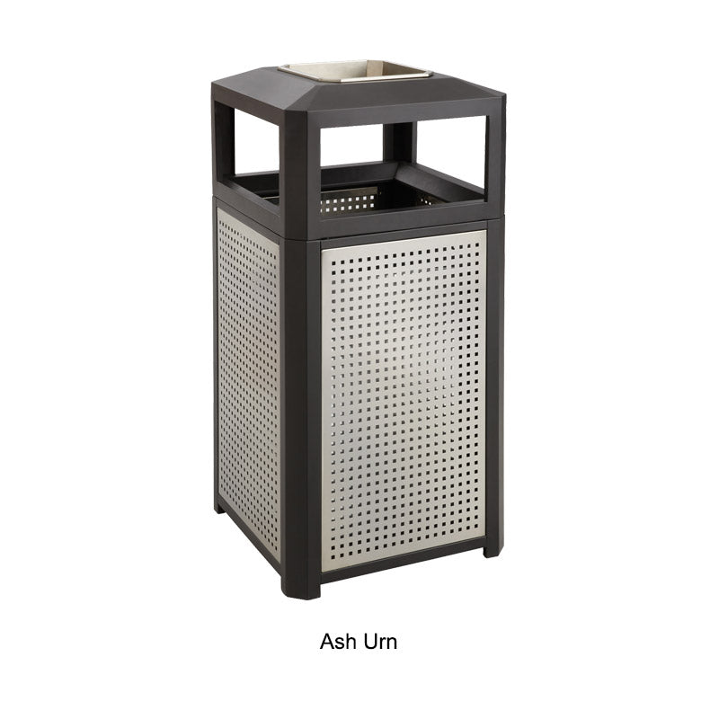 Indoor/Outdoor Steel Trash Can w/ Stainless Side Panels, Black & Silver