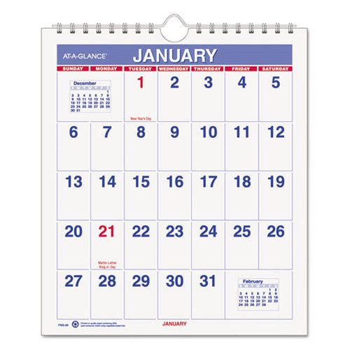 Mini Monthly Wall Calendar, 6 1/2" X 7 1/2", White, 2024