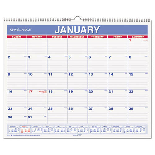 Monthly Wall Calendar, 15" X 12", Red/Blue, 2024