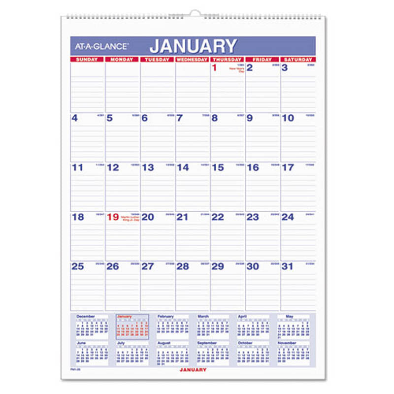 Monthly Wall Calendar with Ruled Daily Blocks, White, 2024