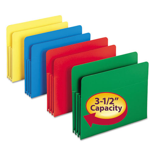 Poly Drop/Front Expanding File Pockets, 3 1/2" Expansion (box of 4), Assorted