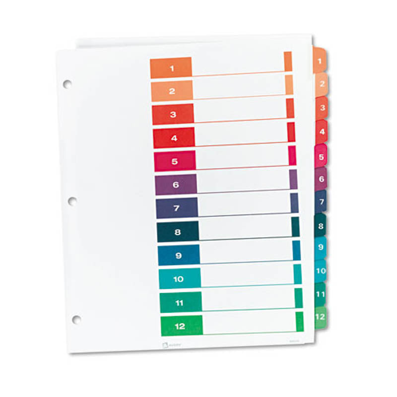Ready Index Table of Contents Dividers w/ Multicolor Tabs, 1-12, Letter