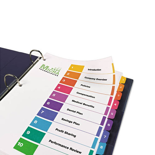 Ready Index Table of Contents Dividers w/ Multicolor Tabs, 1-10, Letter