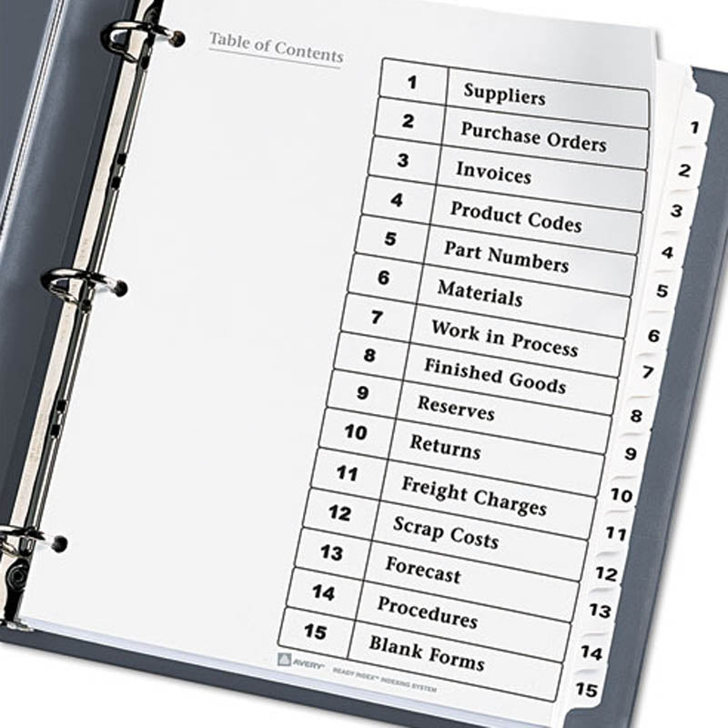 Ready Index Table of Contents Dividers w/ Multicolor Tabs, 1-15, Letter