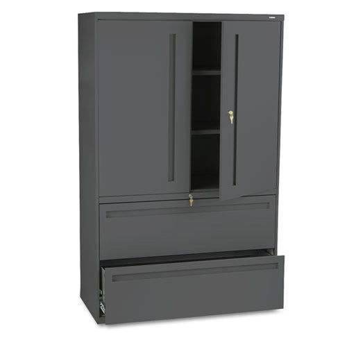 Two-Drawer Lateral File w/ Storage Cabinet, 42"w x 19 1/4"d x 67"h