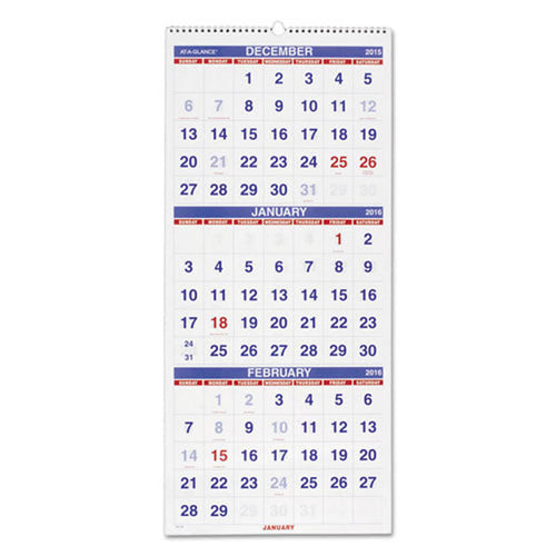 Vertical-Format Three-Month Reference Wall Calendar, 2024-2026