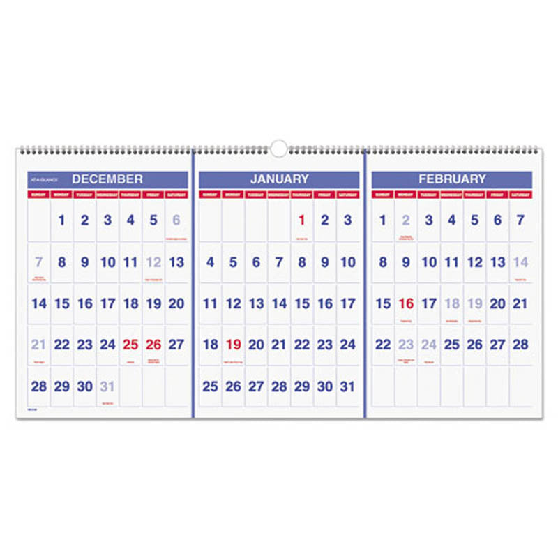 Vertical-Format Three-Month Reference Wall Calendar, 2022-2024