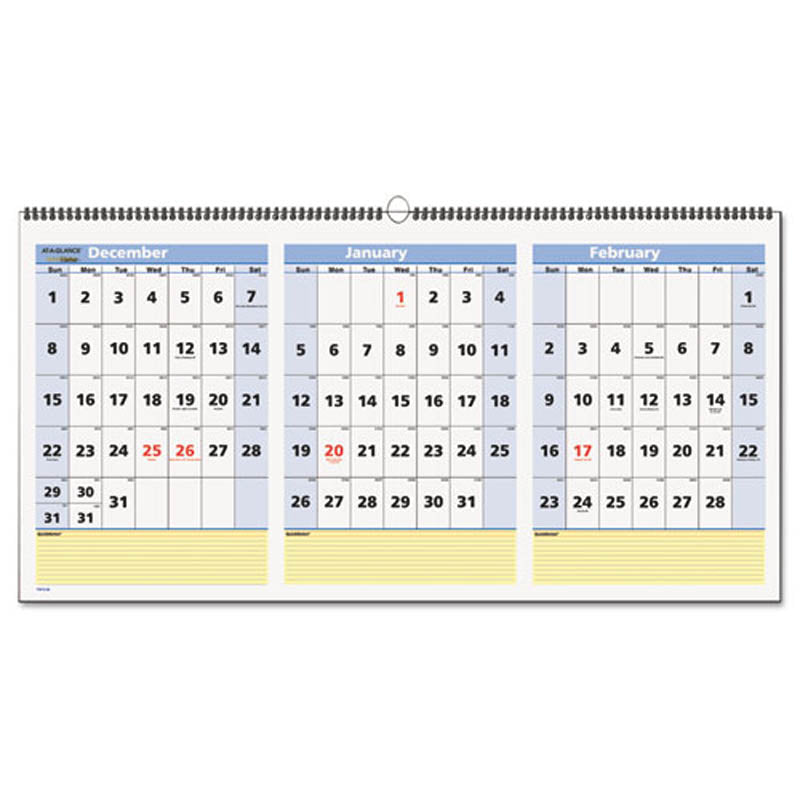 Vertical-Format Three-Month Reference Wall Calendar, 2022-2024