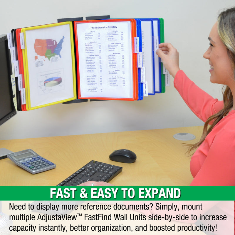 Ultimate Office AdjustaView FastFind 10-Pocket Wall Mounted Reference Display Organizer with EZ Load Pockets to Display 20 Sheets of your Most Important Letter Sized Documents