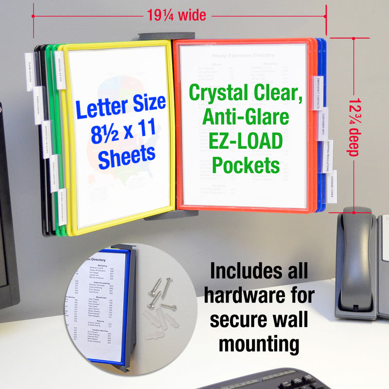 Ultimate Office AdjustaView FastFind 10-Pocket Wall Mounted Reference Display Organizer with EZ Load Pockets to Display 20 Sheets of your Most Important Letter Sized Documents