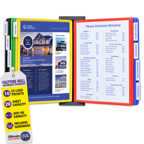 AdjustaView FastFind 10-Pocket Wall Mounted Reference Display Organizer