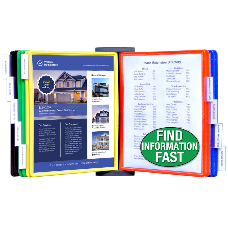 Ultimate Office AdjustaView FastFind 10-Pocket Wall Mounted Reference Display Organizer with EZ Load Pockets to Display 20 Sheets of your Most Important Letter Sized Documents